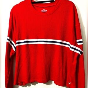 Hollister California thermal boyfriend tee shirt oversized cropped     S-23